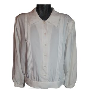 Shirt Tales By Style Rite Vintage 90's Pleat Detailed White Button Up Blouse 16